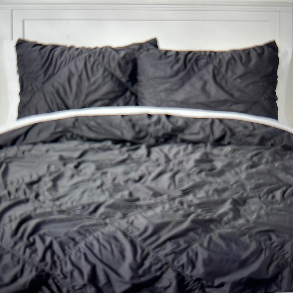 PBTeen Ruched Diamond Organic Duvet Cover & 2 Shams